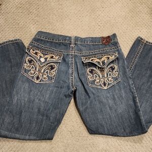 2000s Y2K Archaic Denim Fleur-de-Lis Jeans | Vintage Detailed Embroidered 32
